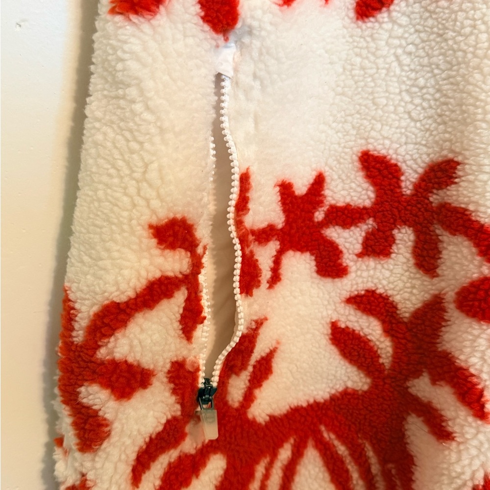 Free People Cozy Red & White Fleece Overalls Snow Pants - Picture 5 of 15